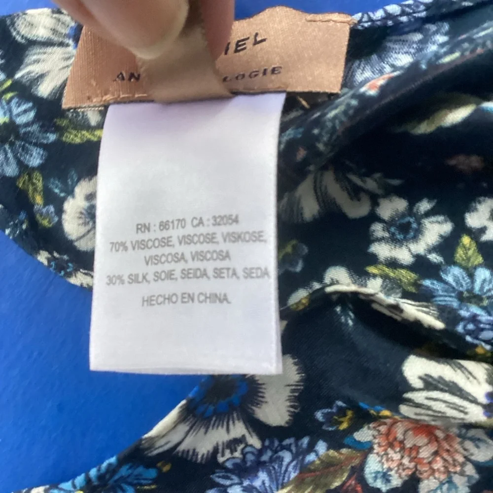 Anthropologie Navy Floral Silk-Blend Scarf